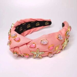 Crystal Headband - DENIM Headband - Knot Headband + Crystals - CORAL PINK